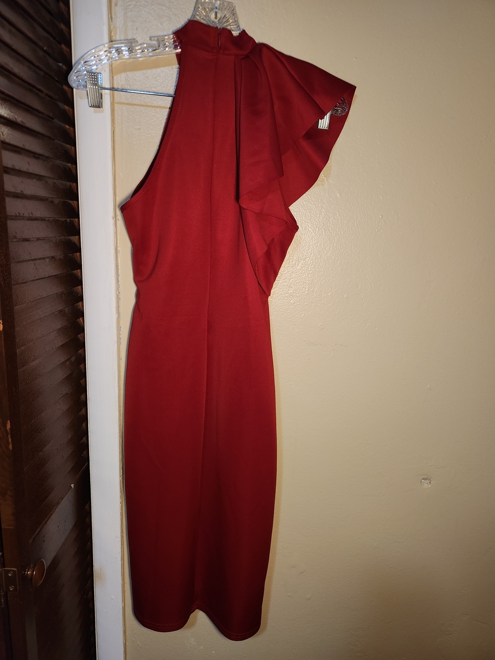 Amazon Red One-Shoulder Ruffle Sheath Dress